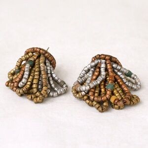 Vintage Mixed Metal Beaded Cluster Earrings Boho Statement